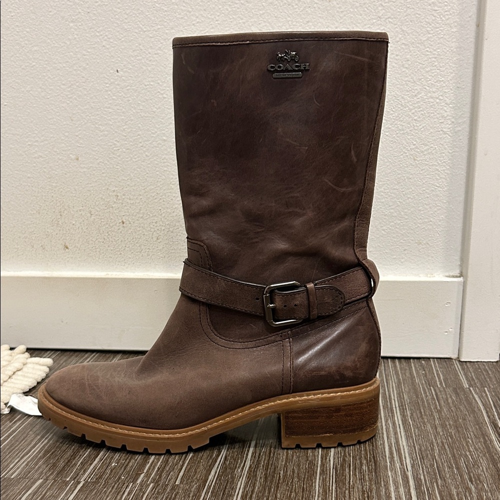 Coach Women's Dark Brown Leather Heeled Boots